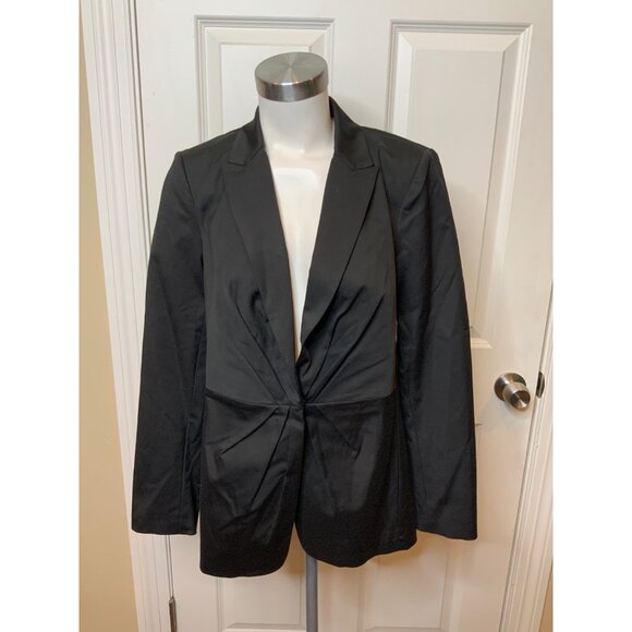 Rebecca Taylor Black Ottoman Ruched Blazer, Size 8, NWT $550 - Picture 2 of 7